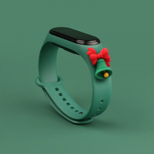 Силиконова каишка Xmas - Xiaomi Mi Band 3 / Band 4 коледен дизайн (камбанка) тъмнозелен - Img 2