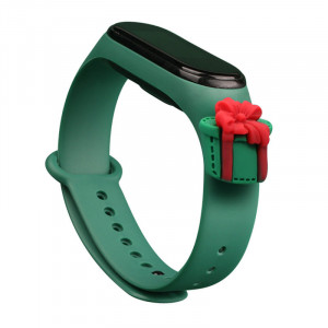 Силиконова каишка Xmas - Xiaomi Mi Band 3 / Band 4 коледен дизайн (подарък) тъмнозелен - Img 1