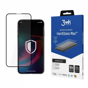 Стъклен протектор с пълно покритие 3mk Hard Glass Max - iPhone 13 / 13 Pro / 14 с черна рамка
