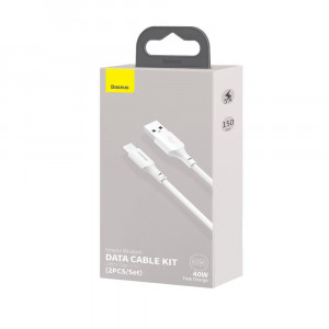 2 бр. кабел за зареждане и данни BASEUS USB Typpe A към USB Type C с бързо зареждане Power Delivery 40W 5A 1.5 m бял (TZCATZJ-02) - Img 11