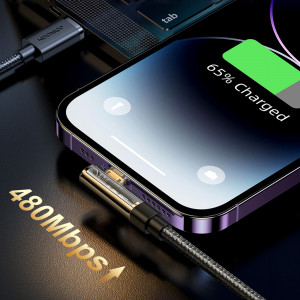 90° кабел за зареждане и данни с оплетка JOYROOM USB Type A към Lightning с бързо зареждане 2.4A 1.2m черен (S-UL012A6) - Img 8