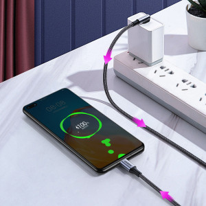 90° кабел за зареждане и данни с оплетка UGREEN US334 USB Type C 2.0 към USB Type C 2.0 100W Power Delivery 1m черен - Img 3