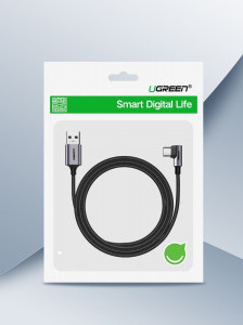90° кабел за зареждане и данни с оплетка UGREEN USB Type A към USB Type C 3A 1m (50941) сив - Img 14
