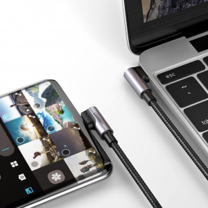90° кабел за зареждане и данни с оплетка UGREEN USB Type C към USB Type C Power Delivery с бързо зареждане FCP 3A 1m сив (70529 US323) - Img 10