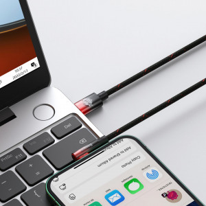 90° кабел за зареждане и данни BASEUS MVP 2 USB Type C към Lightning с бързо зареждане 20W 1m черен / червен - Img 9