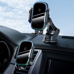 Автоматична смарт стойка за телефон за кола тип скоба за вентилационен отвор BASEUS Smart Vehicle с безжично зарядно Qi 15W (WXHW03-01) черна - Img 6