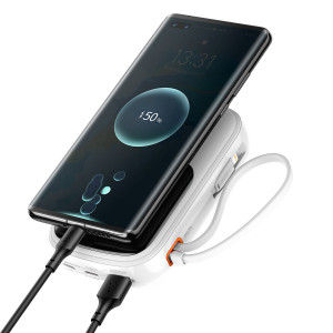 Външна батерия BASEUS Qpow Digital дисплей 10000mAh 22.5W с бързо зареждане / PD / SCP / FCP с вграден USB-C кабел бяла - Img 2