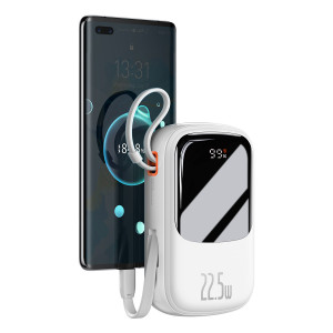 Външна батерия BASEUS Qpow Digital дисплей c бързо зареждане 20000mAh 22.5W с бързо зареждане / PD / SCP / FCP с вграден USB-C кабел бяла - Img 4