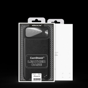 Гръб от естествена кожа с подвижно покритие за камерата NILLKIN CamShield Leather S - iPhone 14 черен - Img 5