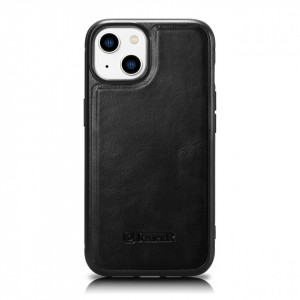Гръб от естествена кожа iCARER Leather Oil Wax MagSafe - iPhone 14 черен - Img 1
