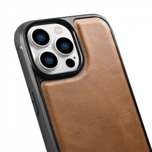 Гръб от естествена кожа iCARER Leather Oil Wax MagSafe - iPhone 14 Pro кафяв - Img 8