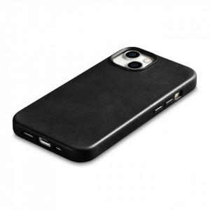 Гръб от естествена кожа iCARER Leather Oil Wax Premium MagSafe - iPhone 14 черен - Img 9