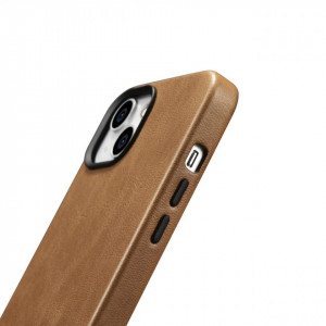Гръб от естествена кожа iCARER Leather Oil Wax Premium MagSafe - iPhone 14 кафяв - Img 5