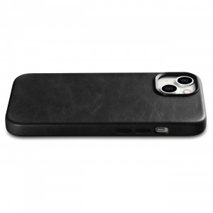 Гръб от естествена кожа iCARER Leather Oil Wax Premium MagSafe - iPhone 14 черен - Img 12
