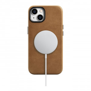 Гръб от естествена кожа iCARER Leather Oil Wax Premium MagSafe - iPhone 14 кафяв - Img 17