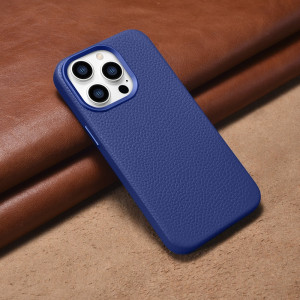 Гръб от естествена кожа iCARER Litchi Premium MagSafe - Leather Case - iPhone 14 Pro Max тъмносин - Img 14