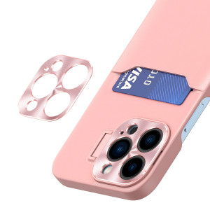 Гръб със стойка и джоб за карти Leather Stand - iPhone 14 Plus розов - Img 4