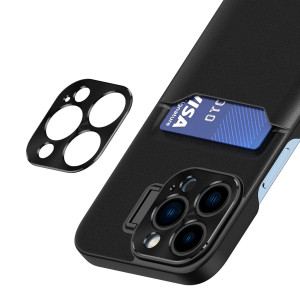 Гръб със стойка и джоб за карти Leather Stand - iPhone 14 Pro черен - Img 7