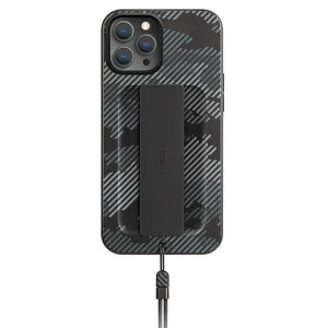 Гръб с лентов държач и каишка UNIQ Heldro с антимикробно покритие - iPhone 12 Pro Max черен въглен - Img 1
