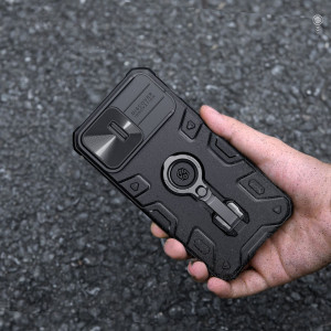 Гръб с подвижно покритие за камерата и ринг държач NILLKIN CamShield Armor Pro MagSafe - iPhone 14 Pro Max син - Img 9