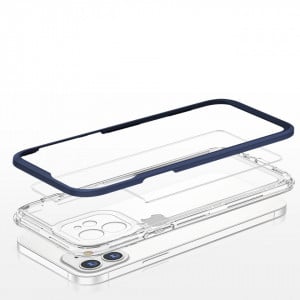 Гръб Clear 3в1 с гел рамка - iPhone 12 син - Img 5