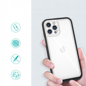 Гръб Clear 3в1 с гел рамка - iPhone 12 Pro черен - Img 2