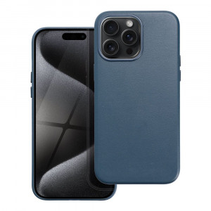 Гръб Leather Mag съвместим с MagSafe - iPhone 15 Pro Max син - Img 1