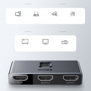 Двупосочен суич BASEUS HDMI към 2x HDMI 4K / 30 Hz (CAHUB-BC0G) сив - Img 19