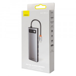Докинг станция BASEUS Metal Gleam 11в1 USB Type C към 3x USB Type A 3.2 Gen.1 5Gbps / USB Type C Power Delivery 100W / мини жак 3.5mm / VGA Full HD 60Hz / 2x HDMI 4K 30Hz / четец за SD и Micro SD карти / RJ45 1Gbps (CAHUB-CT0G) сива - Img 5