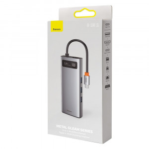 Докинг станция BASEUS Metal Gleam 9в1 USB Type C към 3x USB Type A 3.2 Gen.1 5Gbps / USB Type C Power Delivery 100W / VGA Full HD 60Hz / HDMI 4K 30Hz / четец за SD и Micro SD карти / RJ45 1Gbps (CAHUB-CU0G) сива - Img 5