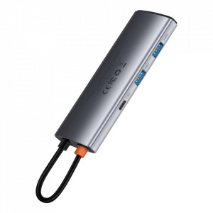 Докинг станция BASEUS Metal Gleam Series 7в1 USB Type C към USB Type C / 2x USB Type A 3.0 / USB Type C Power Delivery / HDMI / четец за SD и Micro SD карти (WKWG020113) сива - Img 3