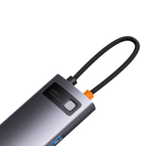 Докинг станция BASEUS StarJoy 8в1 USB Type C към 3x USB Type A / HDMI / RJ45 / четец за SD и Micro SD карти / USB Type C Power Delivery сива - Img 7
