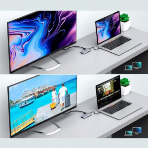 Докинг станция CHOETECH 9в1 USB Type C към 3x USB Type A 3.2 Gen.1 / четец за SD и Micro SD карти / HDMI 4K 30Hz / VGA Full HD 60Hz / USB Type C / RJ45 (HUB-M15) сива - Img 5