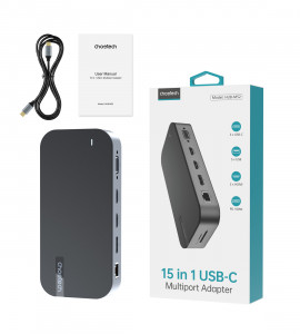 Докинг станция CHOETECH M52 USB Type C към USB Type C Power Delivery / USB Type C / USB Type A / HDMI / VGA / четец за SD и Micro SD карти / RJ45 / мини жак 3.5mm сива - Img 4