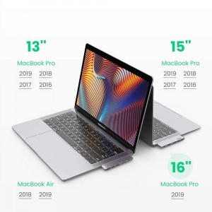 Докинг станция UGREEN 2x USB Type C към USB Type C Power Delivery (Thunderbolt 3, 100W, 4K @ 60 Hz, 10 Gbps) / HDMI 4K @ 30 Hz / 3x USB Type A 3.0 за MacBook Pro / Air (60559) сива - Img 13
