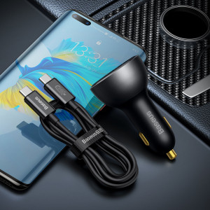 Зарядно за кола BASEUS 140W USB Type A / USB Type C PD 3.1 черно + кабел USB Type C BASEUS Superior Series 240W 5A 1m черен (CGZX070001) - Img 9