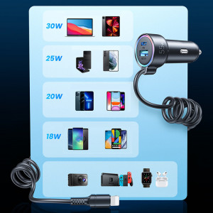 Зарядно за кола JOYROOM 3в1 55W USB Type A / USB Type C с кабел USB Type C 1.5m (JR-CL07) черно - Img 8
