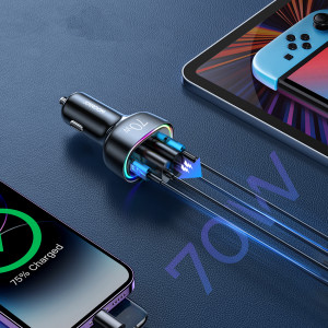 Зарядно за кола JOYROOM 70W 2x USB Type A / 2x USB Type C с осветление (JR-CL29) черно - Img 6
