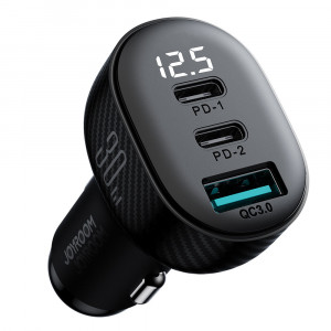 Зарядно за кола JOYROOM JR-CCD04 30W USB Type A / 2x USB Type C с LED дисплей черно - Img 4