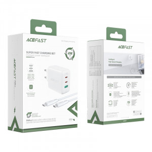Зарядно за стена ACEFAST 2в1 65W USB Type A / 2x USB Type C PD QC3.0 AFC FCP + кабел USB Type C към USB Type C (A13) бяло - Img 4
