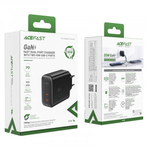 Зарядно за стена ACEFAST 50W PD GaN 2x USB Type C (A29) черно - Img 5