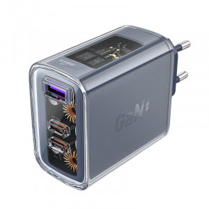Зарядно за стена ACEFAST GaN 65W USB Type A / 2x USB Type C (A45) сиво - Img 1