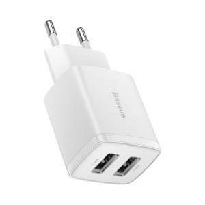 Зарядно за стена BASEUS 10.5W 2x USB Type A бяло - Img 1