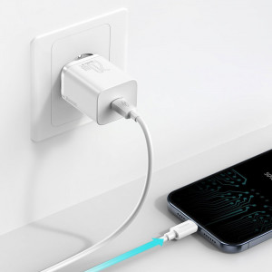 Зарядно за стена BASEUS Super Si 1C 20W USB Type C PD + кабел USB Type C към Lightning 1m (TZCCSUP-B02) бяло - Img 11