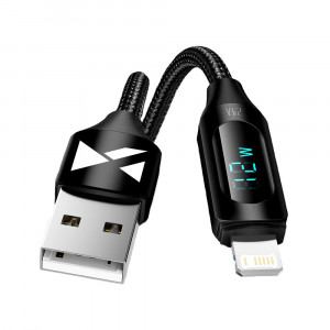 Кабел за зареждане и данни с дисплей и оплетка WOZINSKY USB Type A към Lightning WUALC1 2.4A 1m черен - Img 1