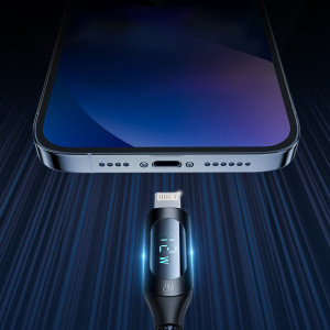 Кабел за зареждане и данни с дисплей и оплетка WOZINSKY USB Type A към Lightning WUALC1 2.4A 1m черен - Img 4