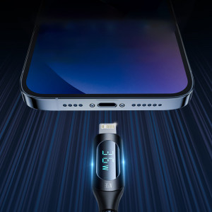 Кабел за зареждане и данни с дисплей и оплетка WOZINSKY USB Type C към Lightning WUCLC1 36W 1m черен - Img 3