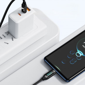 Кабел за зареждане и данни с дисплей и оплетка WOZINSKY USB Type C към USB Type C WUCCC1 Power Delivery 100W 1m черен - Img 3