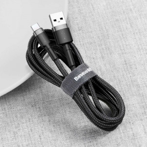Кабел за зареждане и данни с оплетка BASEUS Cafule USB Type A към USB Type C 300cm сив / черен - Img 4