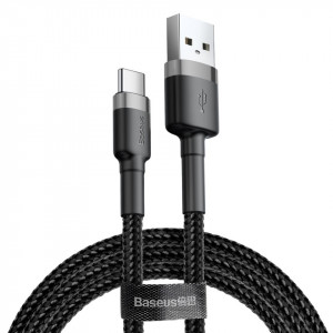 Кабел за зареждане и данни с оплетка BASEUS Cafule USB Type A към USB Type C 3A 1m (CATKLF-BG1) черен / сив - Img 1